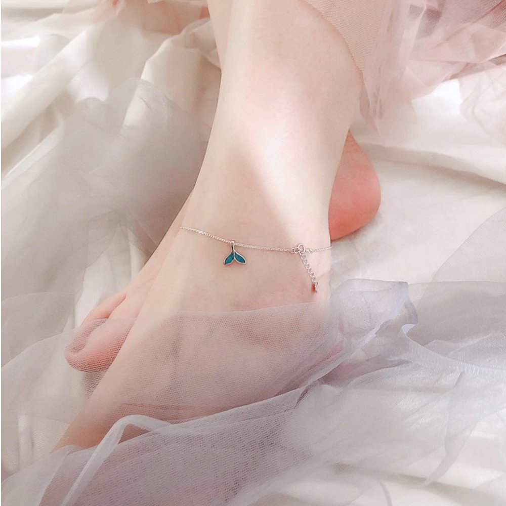 Crafted Hight-Quality 925 Sterling Silver Summer Beach Mermaid Tail Chain Anklet